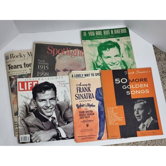 Frank Sinatra Other - Frank Sinatra Memorabilia Lot: Magazines, Sheet, Newspaper Vintage Collectibles